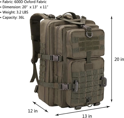 山岳登山 徒歩 戦術バッグ ジム スポーツ インテリア ザイパー ポケット 600D ポリエステル 旅行 収納 戦術 バックパック
